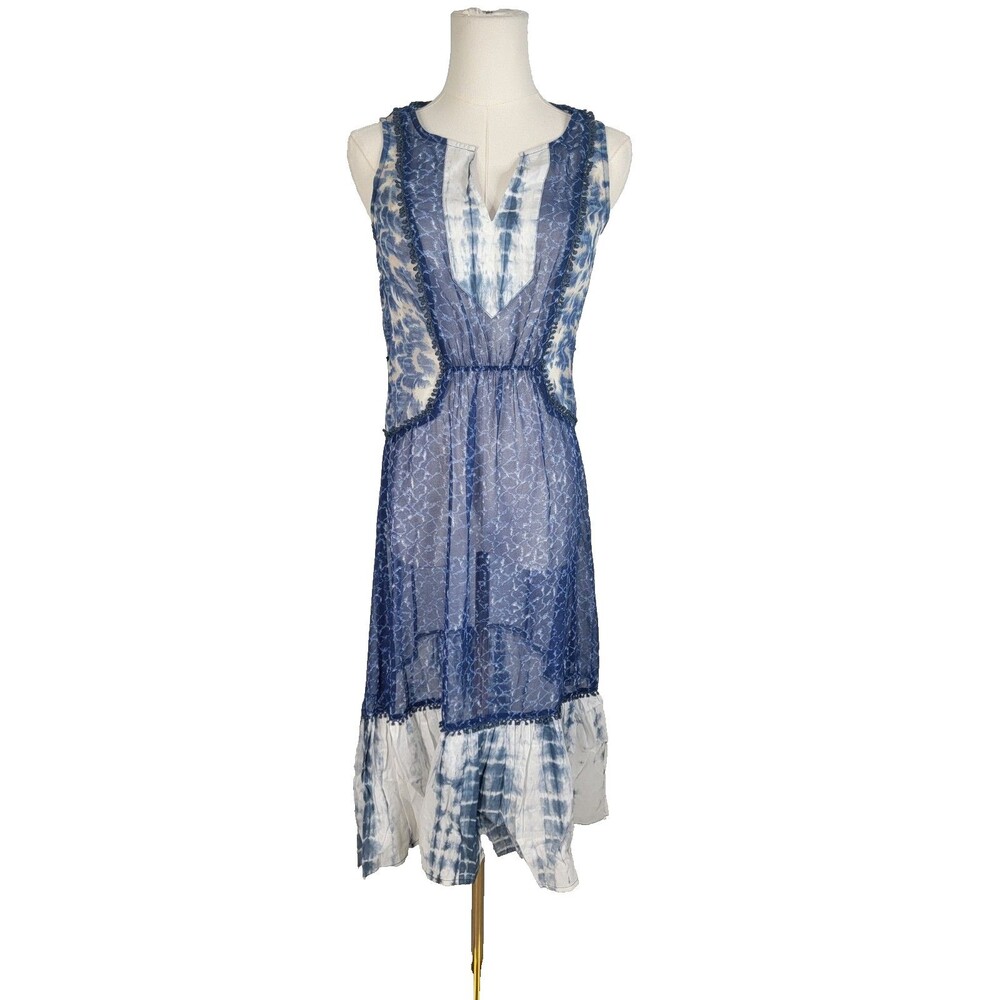 Anthropologie Meadow Rue Blue Tie Dye Sheer Print Midi Dress Women 0